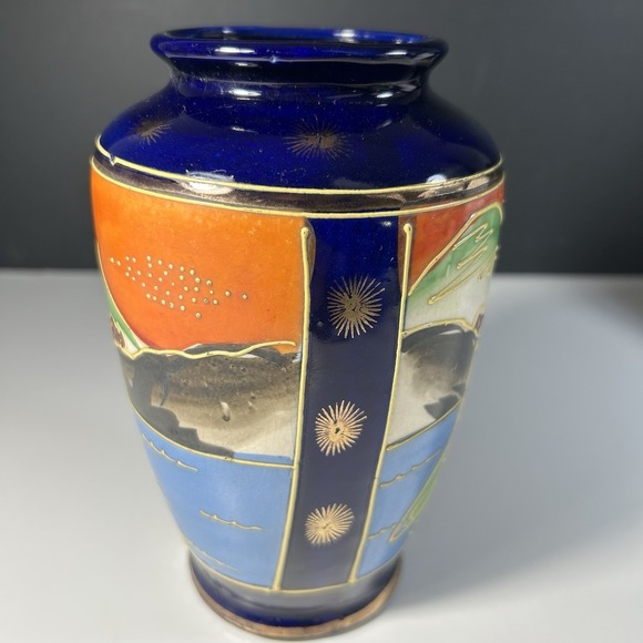 Antique Vase Oriental Japanese Hand Painted Ceramic Made in Japan Artisanal READ - Picture 5 of 9